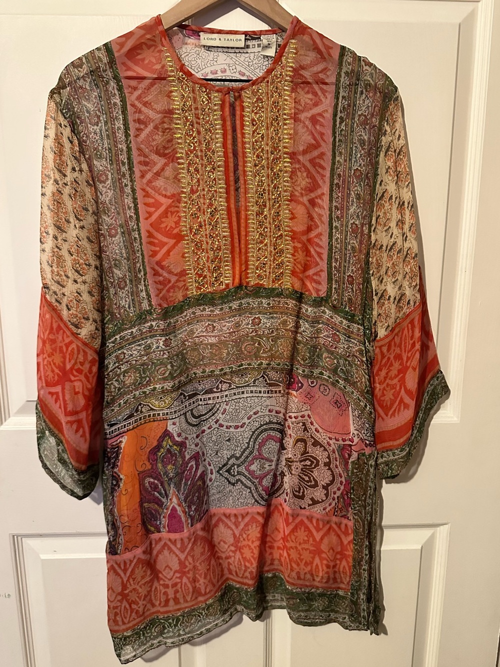 Lord & Taylor | Top | Lords & Taylor Coral Multi-Color Boho Tunic